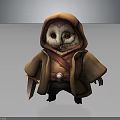 Owl Like Fictional Character In Brown Hooded Cloak Holding Knife With Red Belt