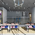 Modern Clothing Store Interior With Display Racks Colorful Clothes And Hanging Lights
