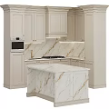 Elegant Modern Kitchen Cabinets With Marble Countertop And Island Design