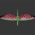 Flying Pterosaur With Pink Green Wings Black Spots Light Brown Body And Gray Gradient Background