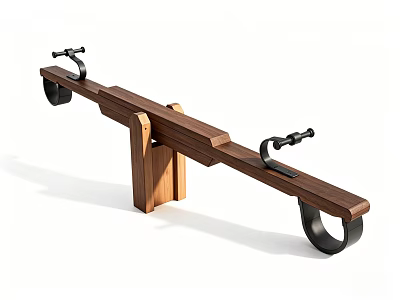 Sturdy Wooden Seesaw Playground Equipment Featuring Metal Handles For Kids Outdoor Fun 3d model