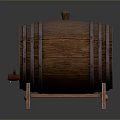 Traditional Wooden Barrel With Metal Hoops On Sturdy Wooden Stand