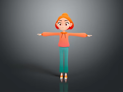 Cute 3D Game Movie Character With Orange Hoodie Green Pants White Shoes And Outstretched Arms 3d model