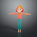 Cute 3D Game Movie Character With Orange Hoodie Green Pants White Shoes And Outstretched Arms