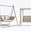 Wicker and Wooden Swing Chairs With Cushions Slatted Design and Stand