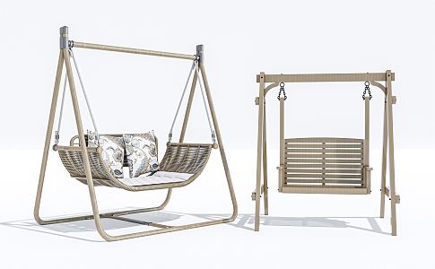 Modern Swing Chair Swing Combination Wooden Swing Outdoor Swing Hanging Chair 3d model