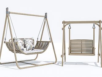 Modern Swing Chair Swing Combination Wooden Swing Outdoor Swing Hanging Chair 3d model