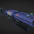 Futuristic Sci Fi Weapon With Blue Purple Body Red Emblem And Green Lights