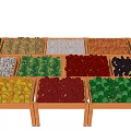 Assorted Fresh Vegetables in Various Colors Neatly Arranged on Wooden Shelves
