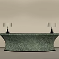 Green Marble Bar Counter With Two Table Lamps On Minimalist Background