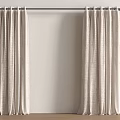 Neutral Linen Curtains With Soft Texture Hanging On Rod Against White Wall And Wooden Floor