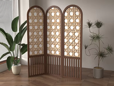 Retro Middle Ancient Screen Middle Ancient Screen Wooden Screen Rattan Screen 3d model