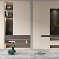 Modern Shoe Cabinet Design With Lighting Decorations Green Plants And Gray Rug
