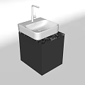 Modern Bathroom Vanity With Stainless Steel Sink Silver Faucet Black Marble Countertop And Black Cabinet