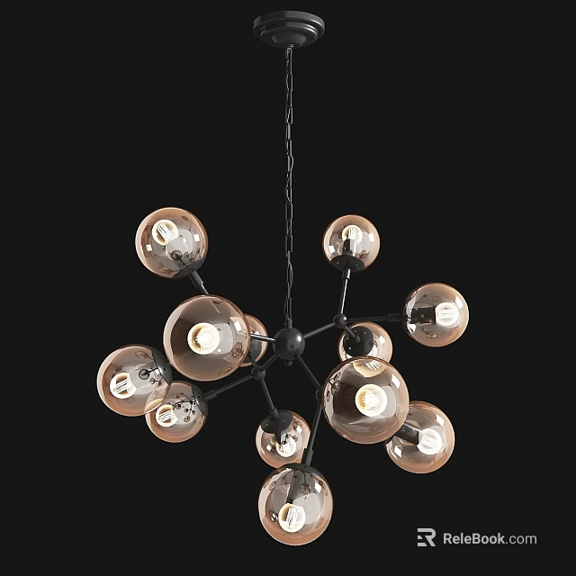 Modern Hanging Chandelier With Transparent Spherical Bulbs And Black Metal Frame 3d model 