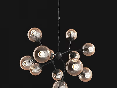 Modern Hanging Chandelier With Transparent Spherical Bulbs And Black Metal Frame 3d model