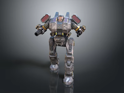 Mechanical Robot Character Design With Metallic Armor Shoulder Red Lights And Weaponry 3d model
