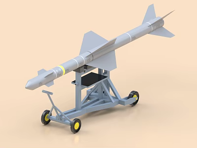 Military Missile Weapon System Placed On Mobile Metal Launcher Trolley 3d model