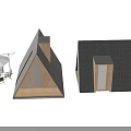 Wooden Houses With Triangular Roofs Large Windows Wooden Siding And Outdoor Umbrella