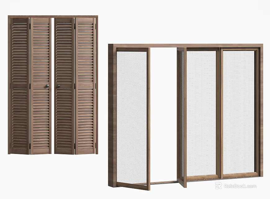 Wooden Louvered and Screen Design Folding Doors for Home Interiors 3d model 