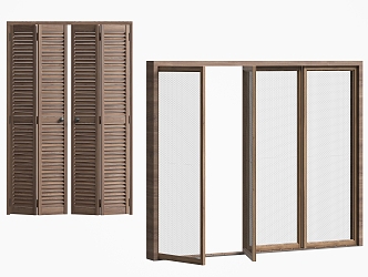 Folding door sliding door wooden folding door metal mesh sliding door balcony kitchen sliding door 3d model