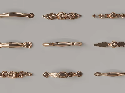 Different Styles Of Decorative Brass Drawer Pulls With Ornate And Modern Designs 3d model