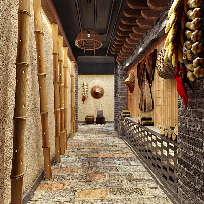 Vintage aisle hotpot restaurant aisle 3d model