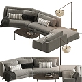 Sofa Coffee Table Combination Living Room Sofa Multi-person Sofa Coffee Table Carpet Pillow Pillow Blanket Table Lamp Simple 3d model