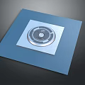 Blue Square Plate With Silver Circular Element On Dark Background And Smooth Finish 3d model