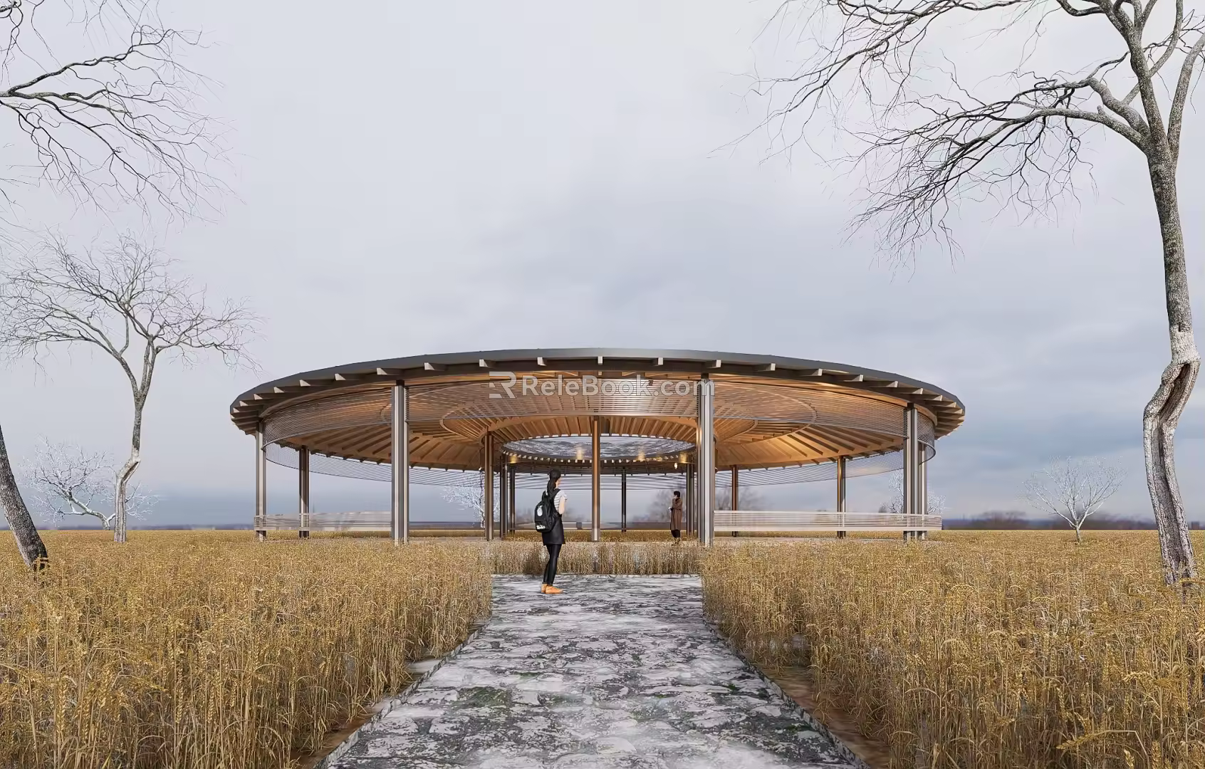 New Chinese Style Pavilion Curved Corridor Curved Landscape Structure Curved Sloping Roof Landscape Pavilion Catering Architecture Paddy Field Post Station 3d model