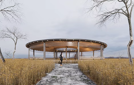 New Chinese Style Pavilion Curved Corridor Curved Landscape Structure Curved Sloping Roof Landscape Pavilion Catering Architecture Paddy Field Post Station 3d model