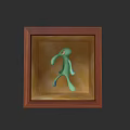Oil Painting Of Green Creature Inside Wooden Frame With Yellow Background