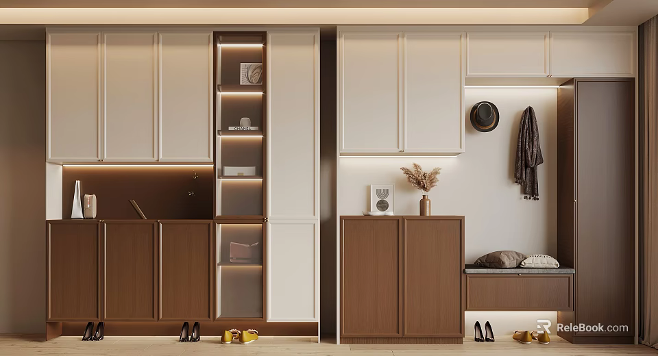 Modern Wooden Shoe Cabinet With Storage Doors For Organized Home Entrance Shoes 3d model 