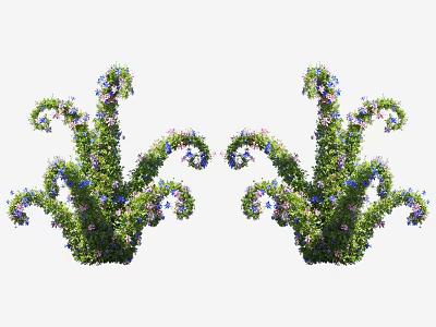 Symmetrical Curved Decorative Shrubs With Blue Purple Flowers In Garden Design 3d model
