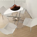 Modern Dining Table Set With Transparent Round Table White Chairs And Copper Pendant Light 3d model