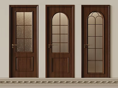 Wooden Interior Doors With Glass Panels Different Patterns And Metal Handles 3d model