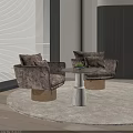 Modern Brown Patterned Accent Chairs With Copper Bases And Small Marble Table On Rug 3d model