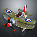 Classic Green Camouflage Biplane Model With Roundels Striped Tail And Orange Propeller