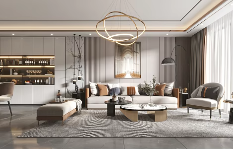 Light luxury dining room living room dining room sofa dining table TV cabinet wine cabinet 3d model