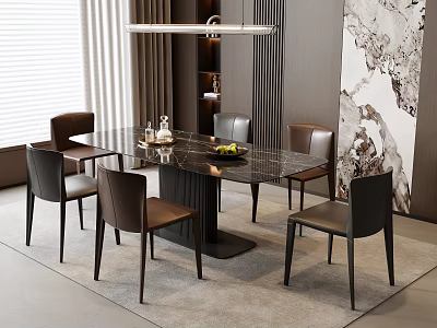 Modern Dining Table Set With Marble Top Leather Chairs And Interior Artwork 3d model