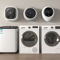 Various Styles Of Front And Top Loading Washing Machines With Modern White Design