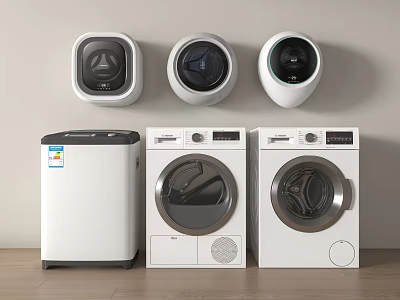 Various Styles Of Front And Top Loading Washing Machines With Modern White Design 3d model