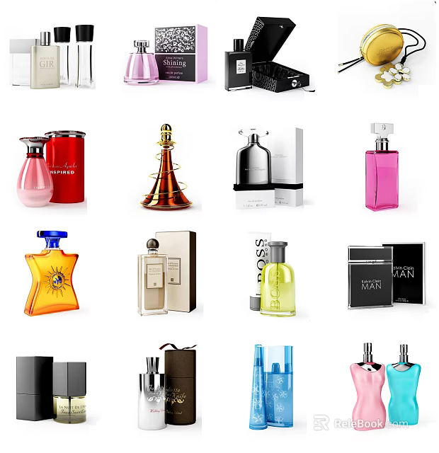 Elegant Colorful Perfume Bottles And Cosmetics With Luxury Designs And Packaging 3d model 