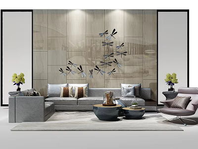 Modern sofa coffee table combination sofa coffee table group 3d model