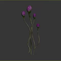 Cartoon Scene Featuring Curved Stem Plants With Pink Spherical Flowers On Grey Background