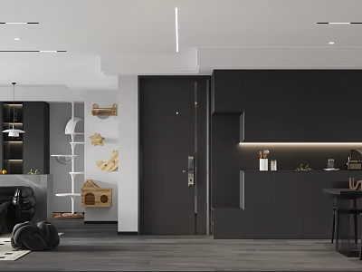 Modern Living Dining Room Interior With Black Cabinets And Wooden Floors 3d model