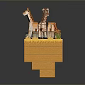 Decorative Giraffe Figurines On Orange Base With Grass Accents For Home Decor