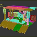Cartoon Scene Of Mechanical Platform With Support Pillars Sloped Front And Internal Components