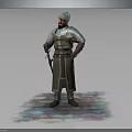 Medieval Warrior in White Turban and Plate Armor With Dagger and Creature Pattern Base