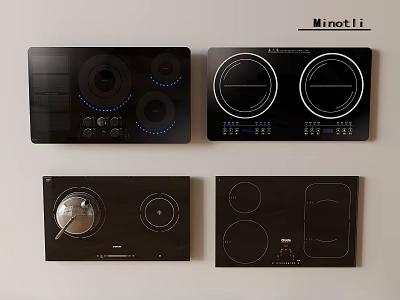 Modern Kitchen Appliances Featuring Various Stylish Built In Cooktop Panel Designs 3d model